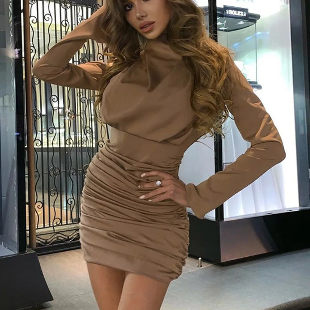 Autumn Women Dress Bodycon turtleneck Long Sleeve Mini Party Dress Elegant Party Outfits Sexy Dress Club Clothes Ropa Mujer