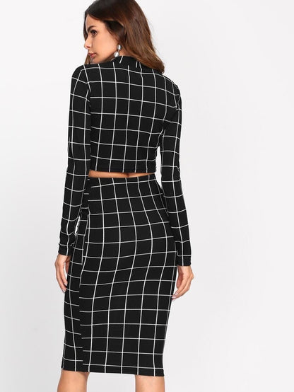 Crop Grid Top & Pencil Skirt Set Periwinkley Shop