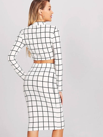 Crop Grid Top & Pencil Skirt Co-Ord Periwinkley Shop
