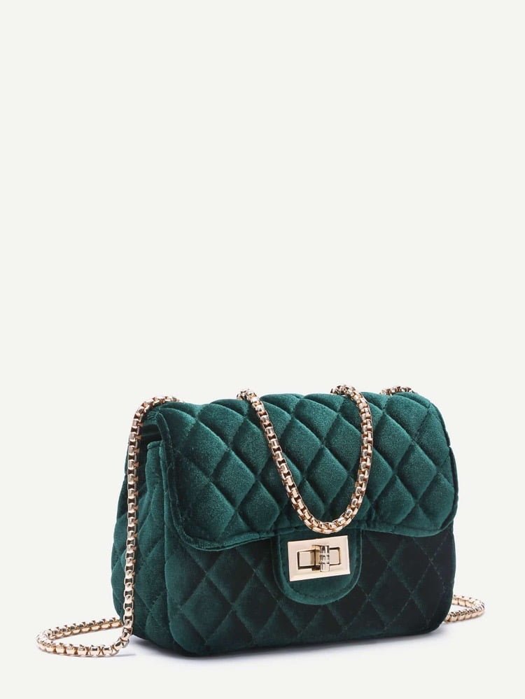 Quilted chain bag-Green Periwinkley Shop