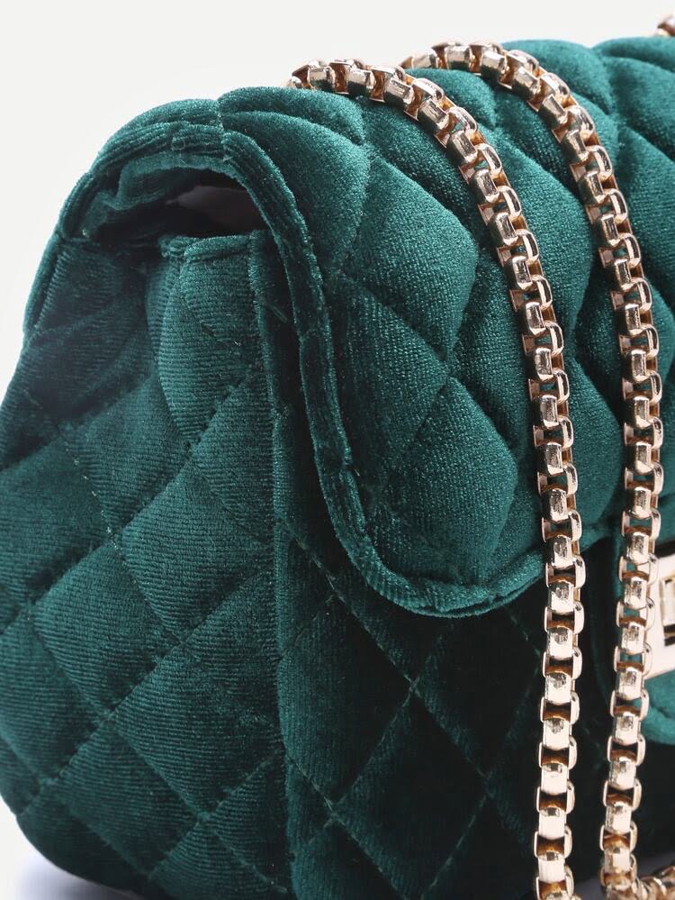 Quilted chain bag-Green Periwinkley Shop
