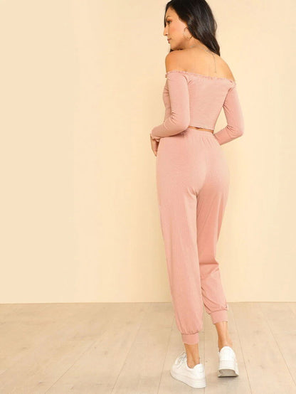 Crop Bardot Top & Pants Set Periwinkley Shop