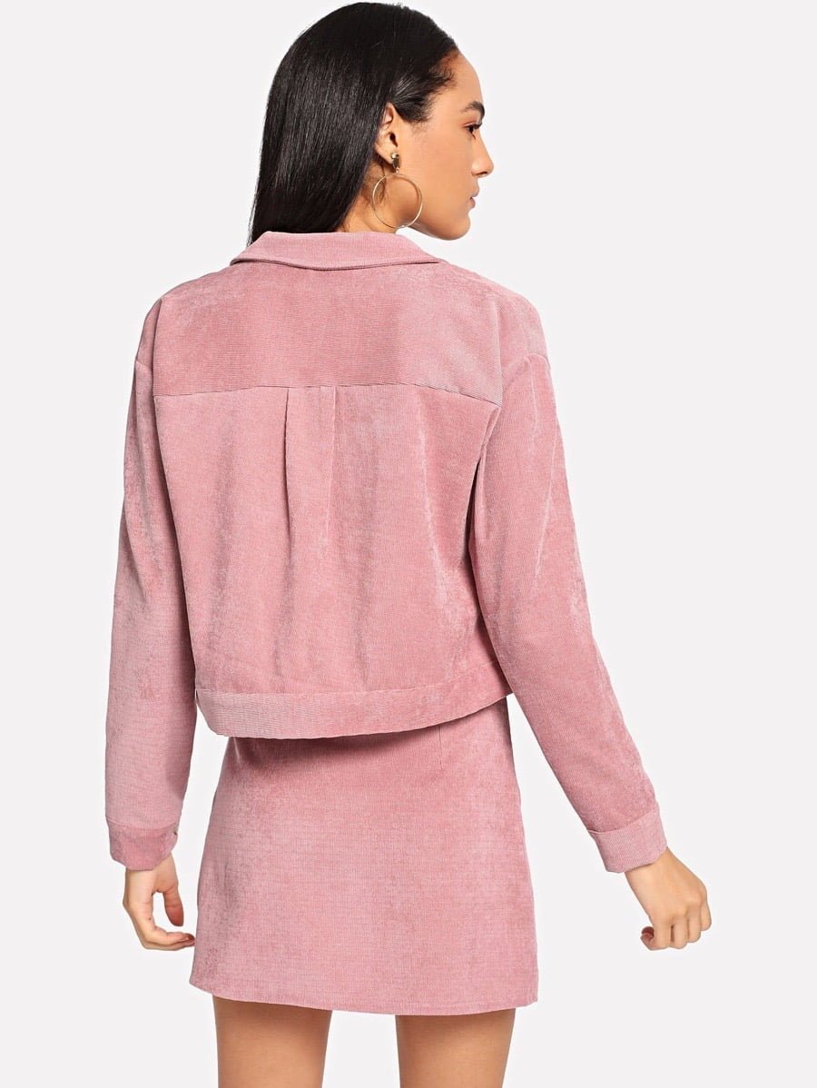 Corduroy Pocket Decoration Top With Button Front Utility Skirt Periwinkley Shop