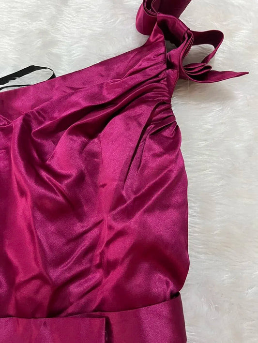 one shoulder waist belted ruffle dress Periwinkley Shop