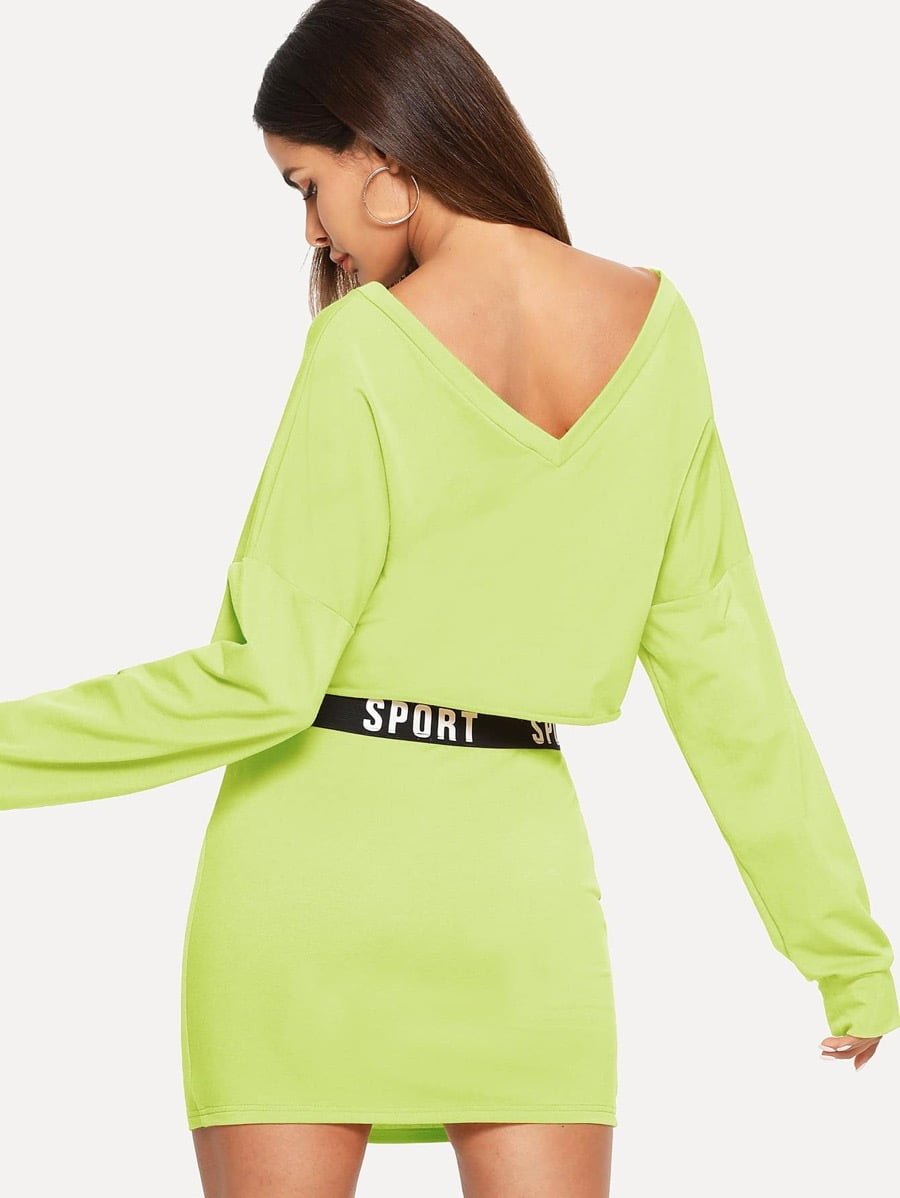 Double V Neckline Letter Pullover and Bodycon Skirt Set Periwinkley Shop