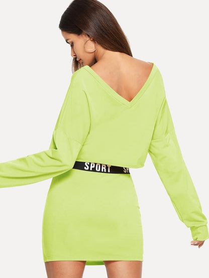 Double V Neckline Letter Pullover and Bodycon Skirt Set Periwinkley Shop