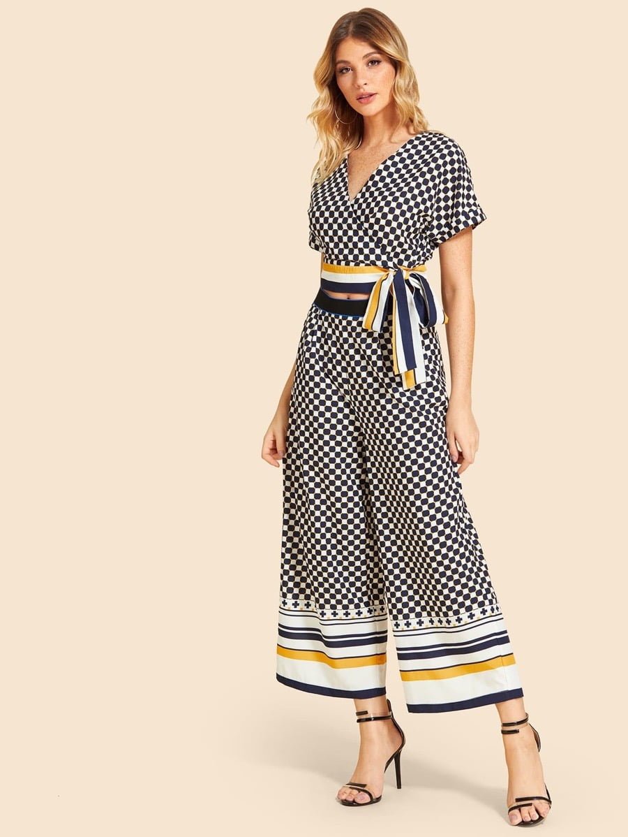 Geometric Knot Side Striped Panel Top With Pants Periwinkley Shop