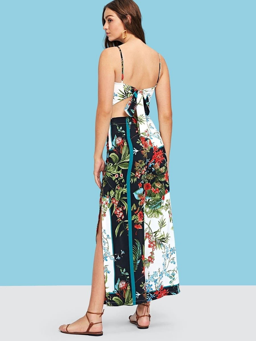 Botanical Print Top & Wide Leg Pants Co-Ord Periwinkley Shop