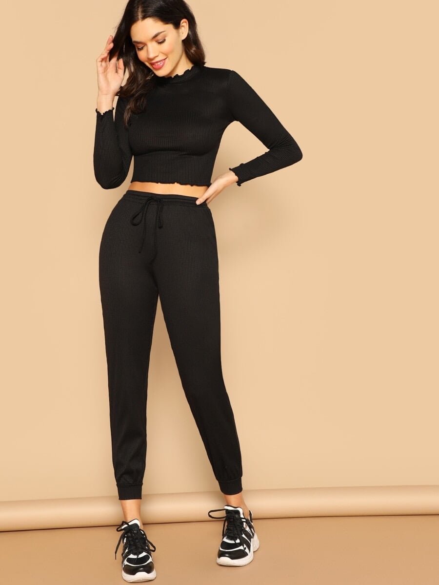 Fitted Crop Top & Sweatpants Set Periwinkley Shop