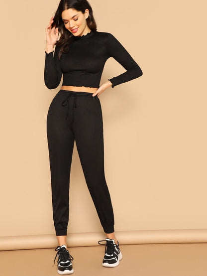 Fitted Crop Top & Sweatpants Set Periwinkley Shop