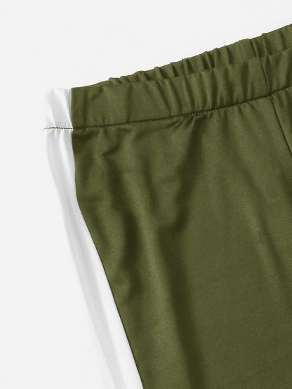 Contrast Panel Drawstring Hooded Top With Pants Periwinkley Shop