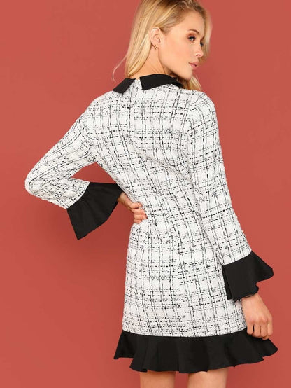 2 In 1 Pephem Collared Tweed Dress Periwinkley Shop