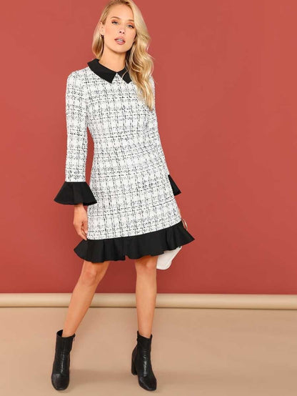 2 In 1 Pephem Collared Tweed Dress Periwinkley Shop