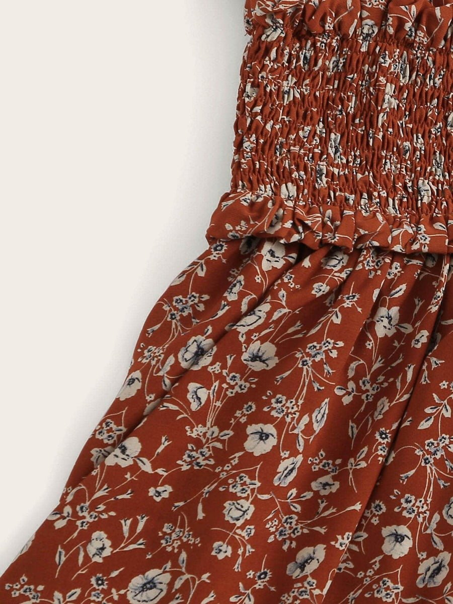 Frill Trim Shirred Waist Tiered Ditsy Dress Periwinkley Shop