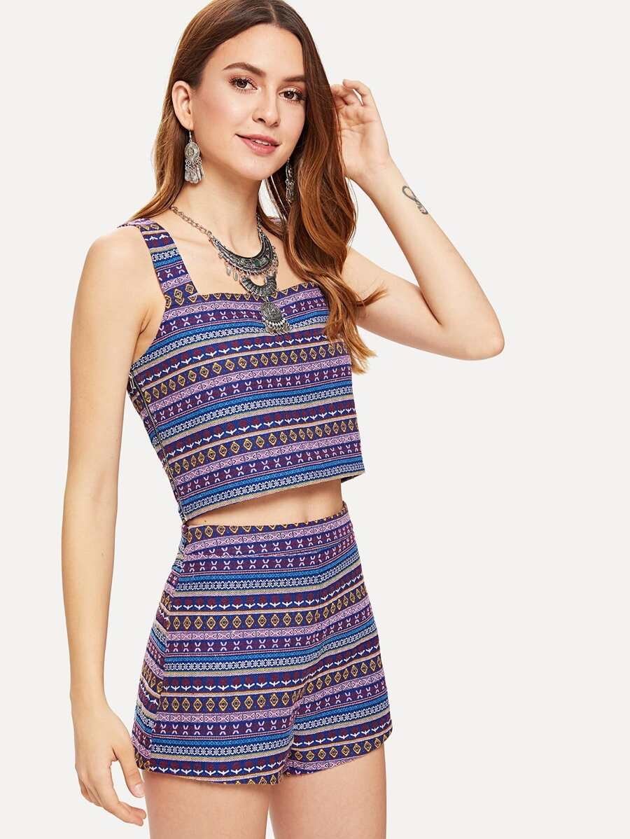 Thick Strap Geo Jacquard Top & Shorts Co-Ord Periwinkley Shop