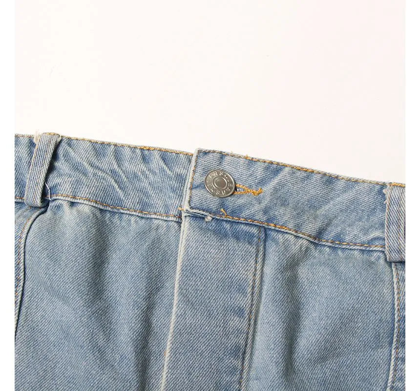 Moxub - Strapless Pocket Detail Distressed Wide Leg Jumpsuit Periwinkley Shop