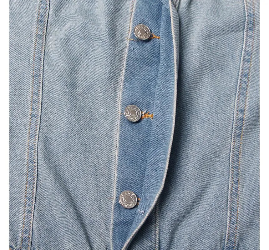 Moxub - Strapless Pocket Detail Distressed Wide Leg Jumpsuit Periwinkley Shop