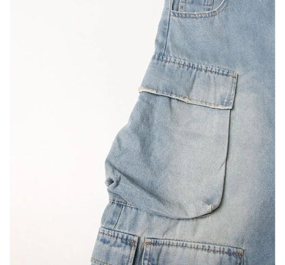 Moxub - Strapless Pocket Detail Distressed Wide Leg Jumpsuit Periwinkley Shop