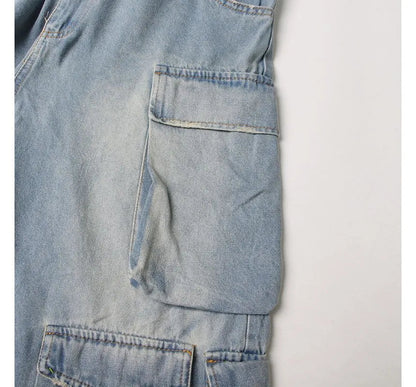 Moxub - Strapless Pocket Detail Distressed Wide Leg Jumpsuit Periwinkley Shop