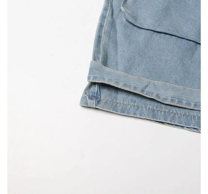 Moxub - Strapless Pocket Detail Distressed Wide Leg Jumpsuit Periwinkley Shop