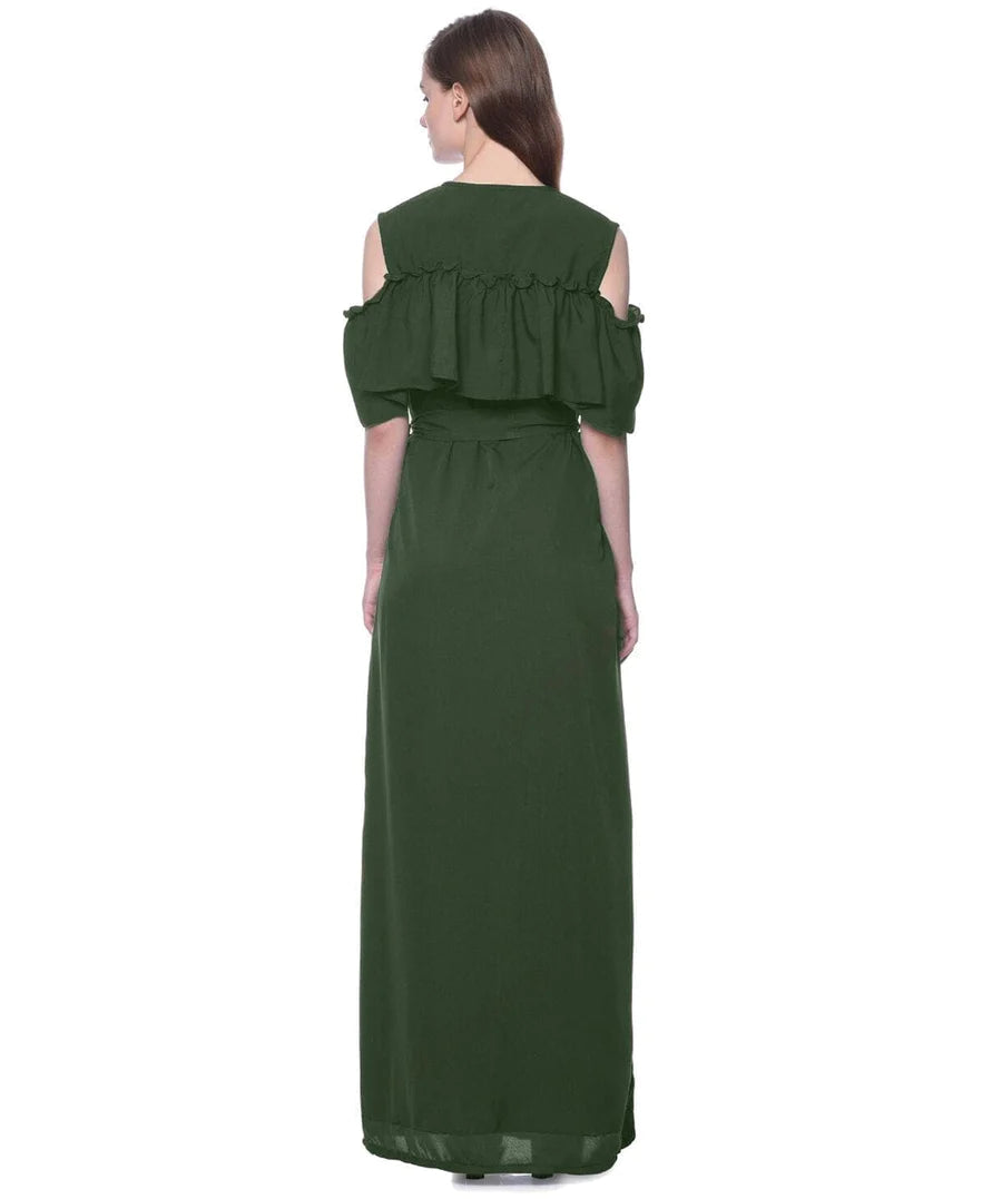 Ruffled Buttoned Cold Shoulder Maxi Dress Periwinkley Shop