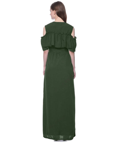 Ruffled Buttoned Cold Shoulder Maxi Dress Periwinkley Shop