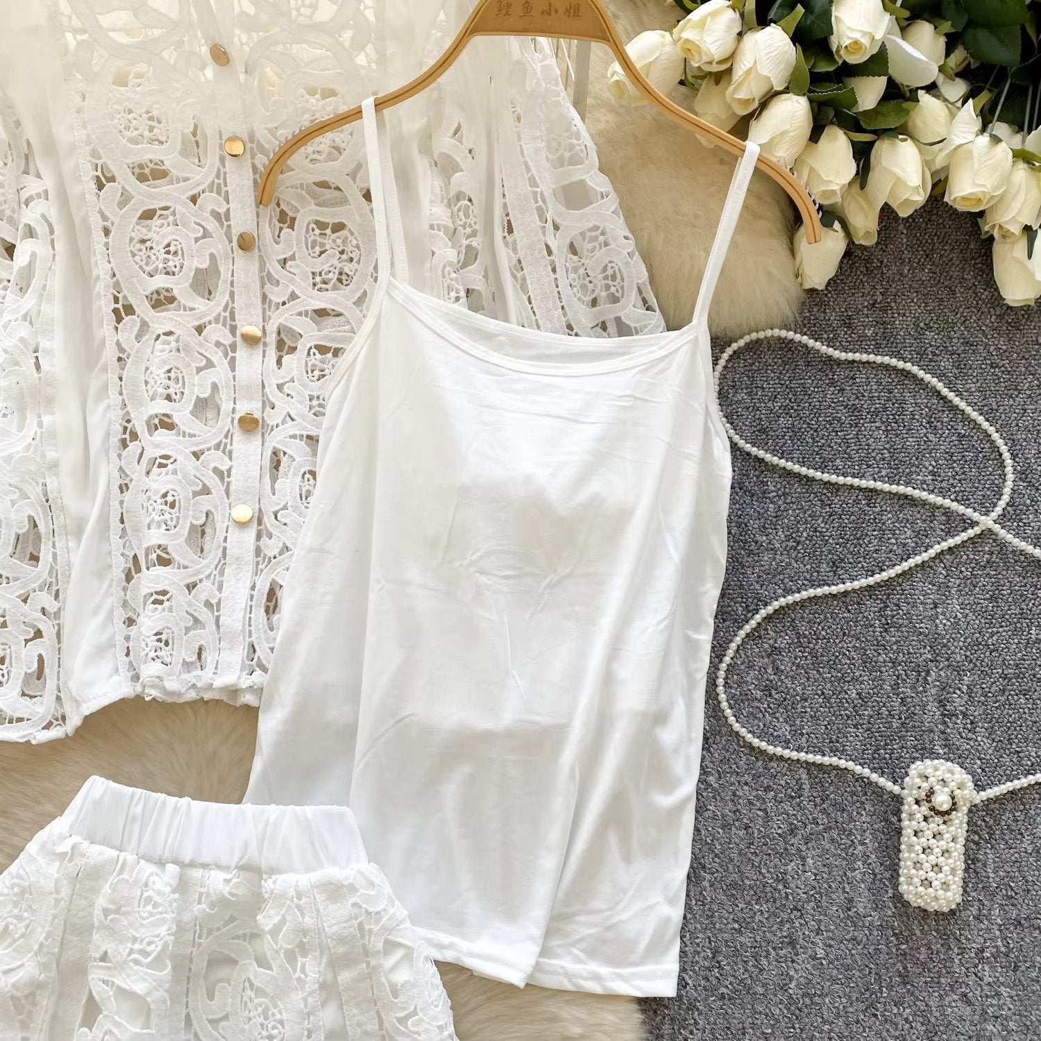 Elegant hollow out short dress 2 piece sets  long sleeve loose oversized shirts + mini skirts suits Periwinkley Shop