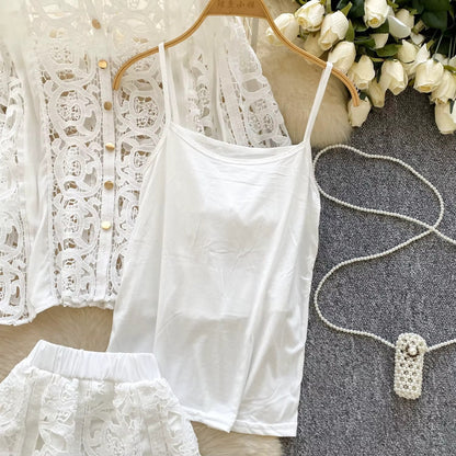 Elegant hollow out short dress 2 piece sets  long sleeve loose oversized shirts + mini skirts suits Periwinkley Shop