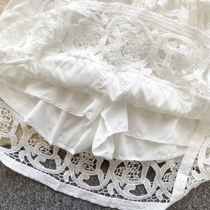 Elegant hollow out short dress 2 piece sets  long sleeve loose oversized shirts + mini skirts suits Periwinkley Shop