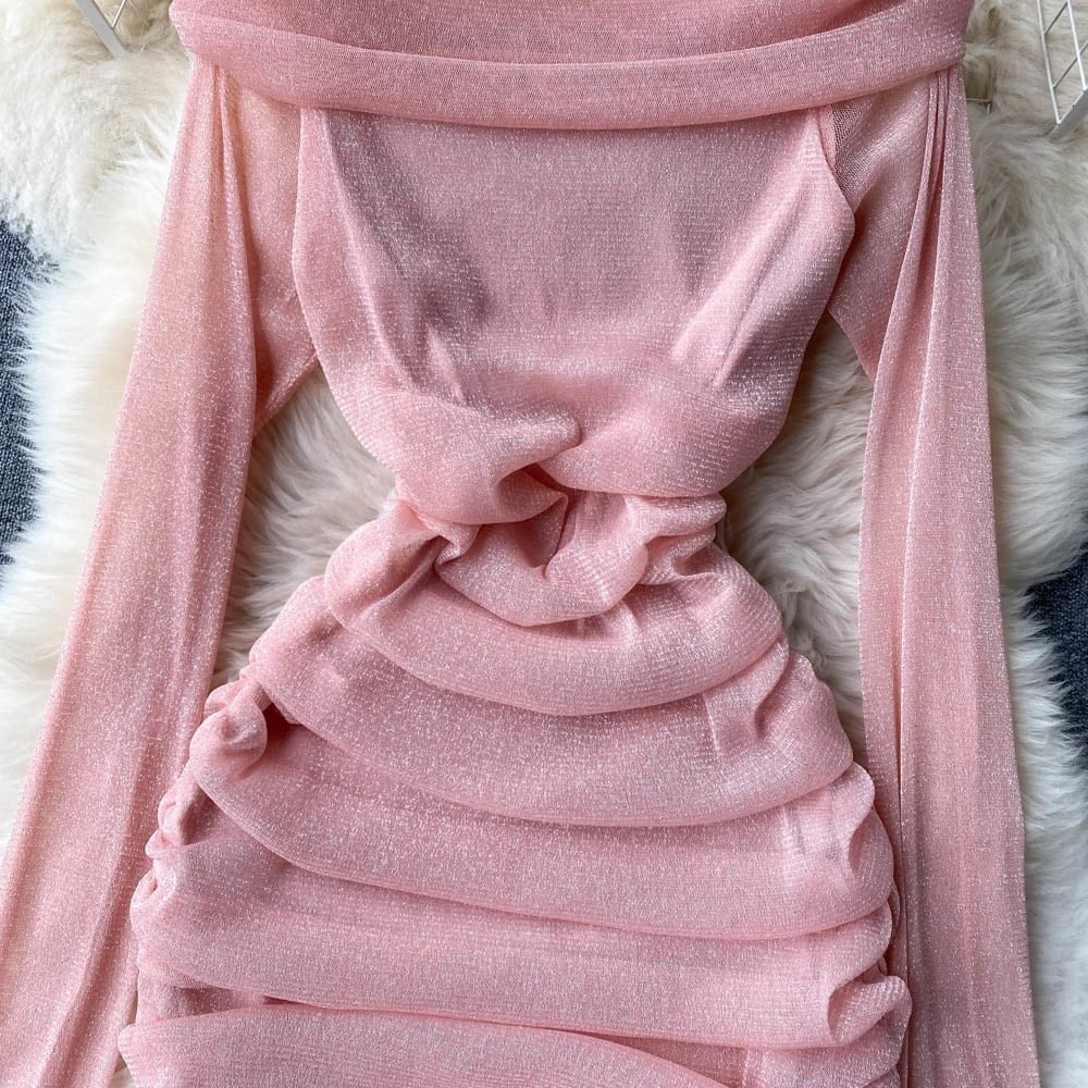 Off Shoulder bodycon mini dress -pink Periwinkley Shop