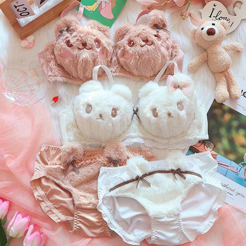 plush Kitty Lingerie Set - White Periwinkley Shop