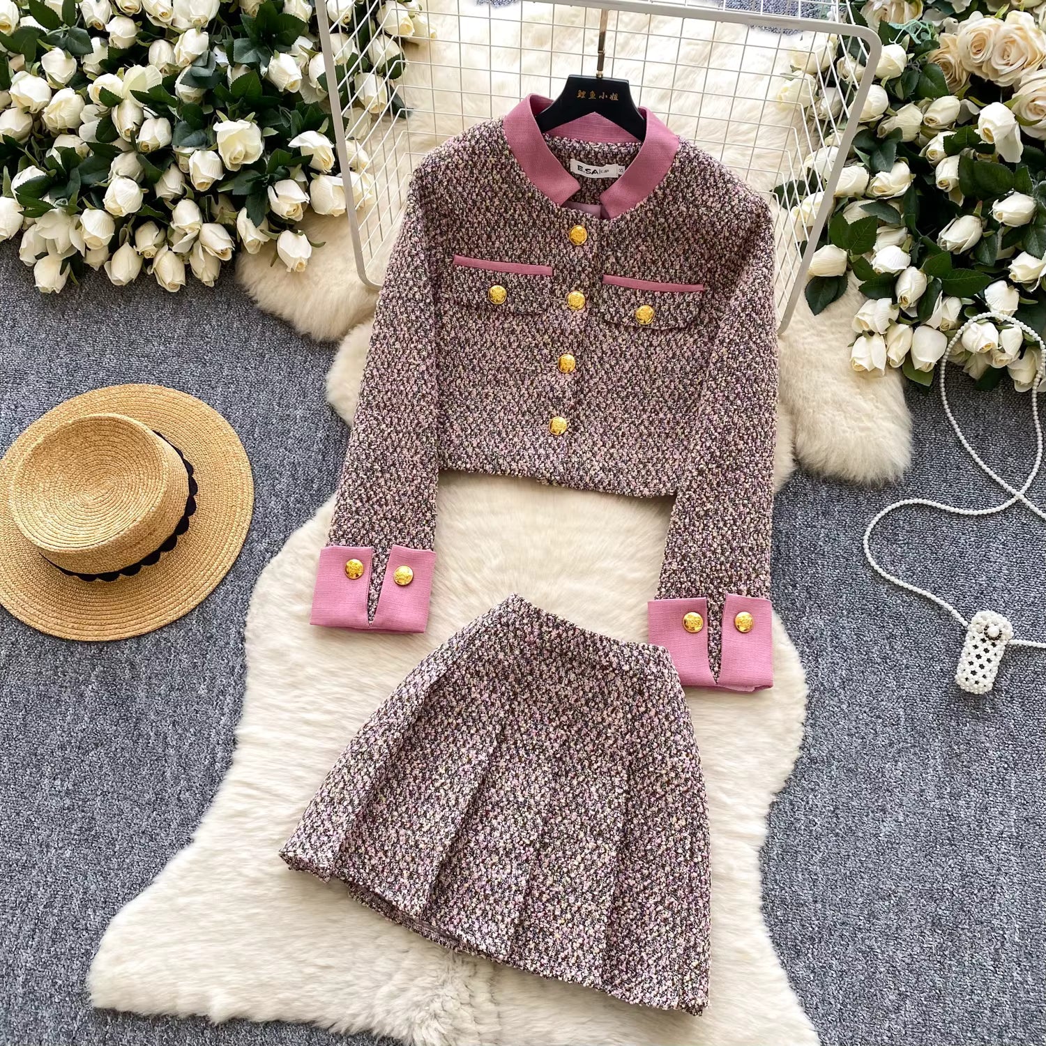 Parisian Autumn Tweed Co-Ord Set Periwinkley Shop