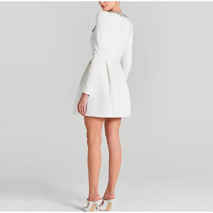 Slim Rhinestone Square Collar Dress Velvet Long Sleeve High Waist A-line Mini Dresses Periwinkley Shop