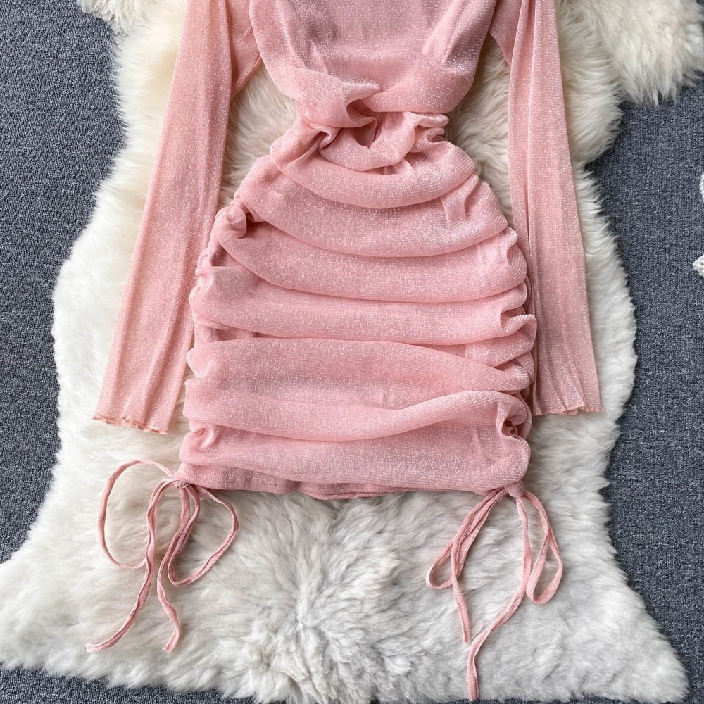 Off Shoulder bodycon mini dress -pink Periwinkley Shop