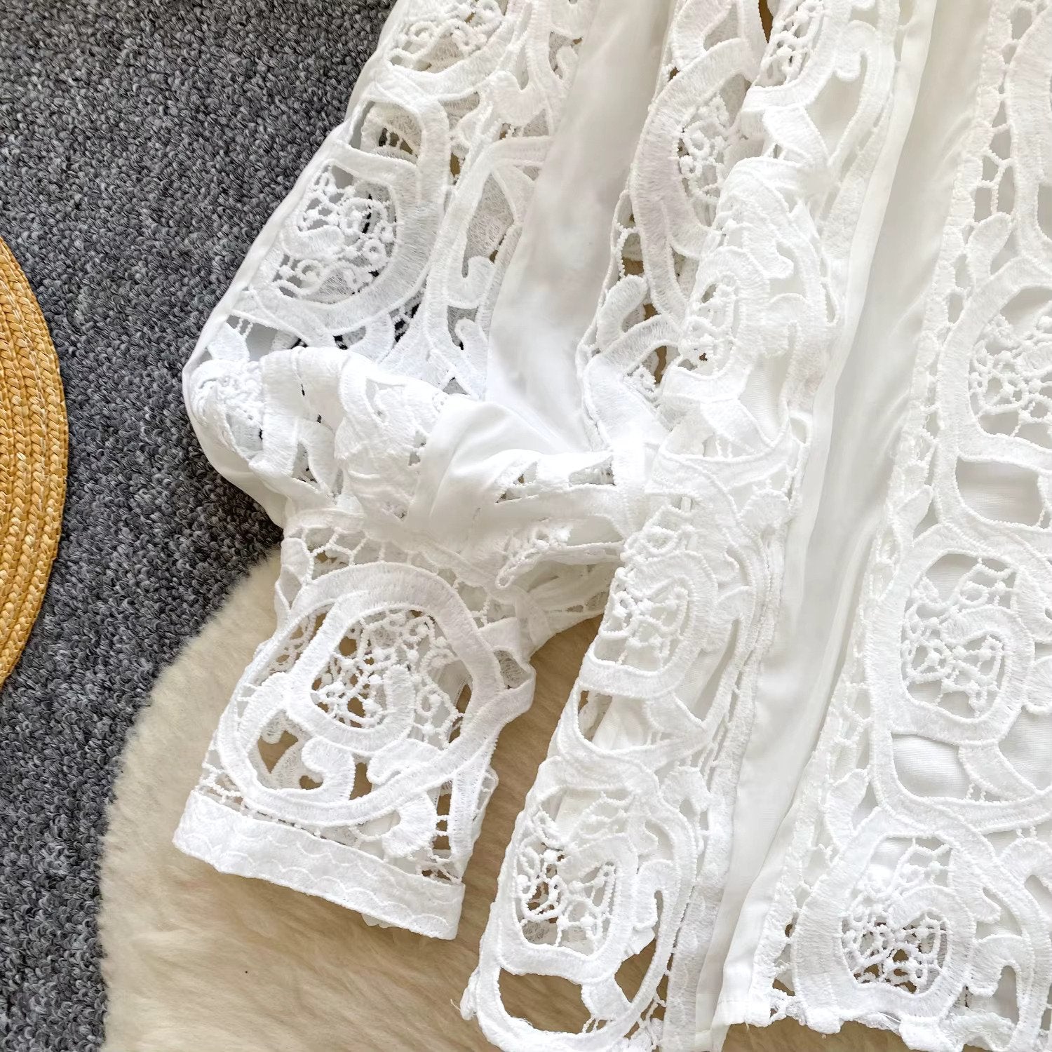 Elegant hollow out short dress 2 piece sets  long sleeve loose oversized shirts + mini skirts suits Periwinkley Shop