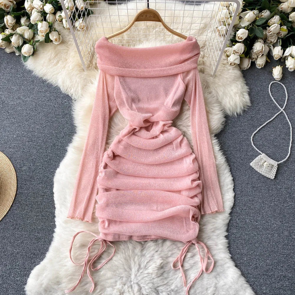 Off Shoulder bodycon mini dress -pink Periwinkley Shop