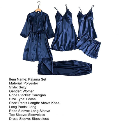 Victoria Summer Silk Pajamas 5 Piece loungewear  - Navy Blue