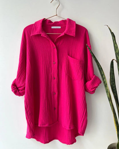 2 Piece Casual Turn-Down Collar Top with Shorts Gauze Cardigan- pink Periwinkley Shop