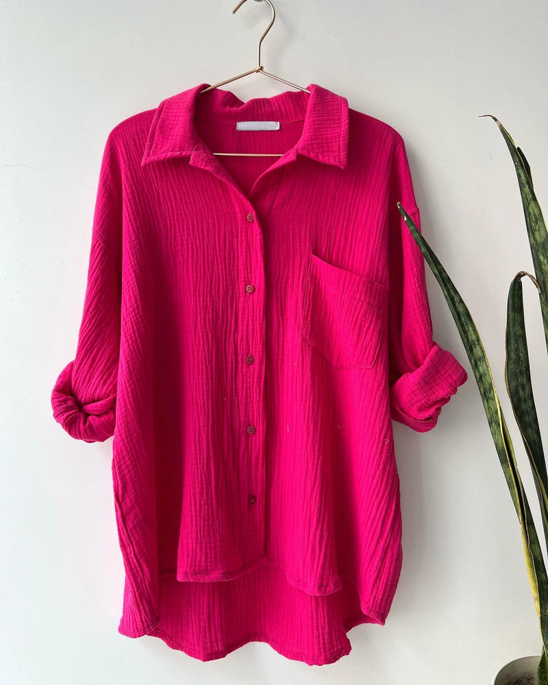 2 Piece Casual Turn-Down Collar Top with Shorts Gauze Cardigan- pink Periwinkley Shop