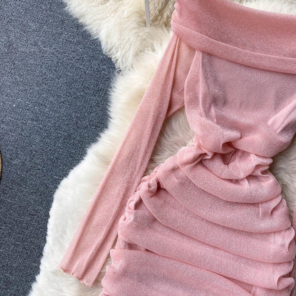 Off Shoulder bodycon mini dress -pink Periwinkley Shop