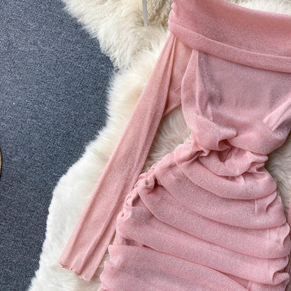 Off Shoulder bodycon mini dress -pink Periwinkley Shop