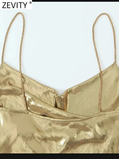 Urfi Summer Metal Party Wear Dress - Gold Periwinkley Shop