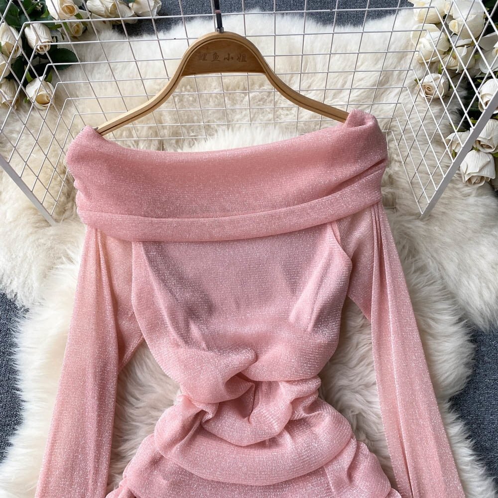 Off Shoulder bodycon mini dress -pink Periwinkley Shop