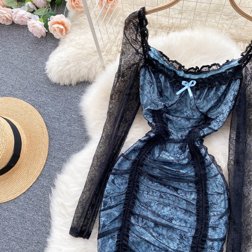 Hollow Out Floral Lace Mini Bodycon Dress Periwinkley Shop