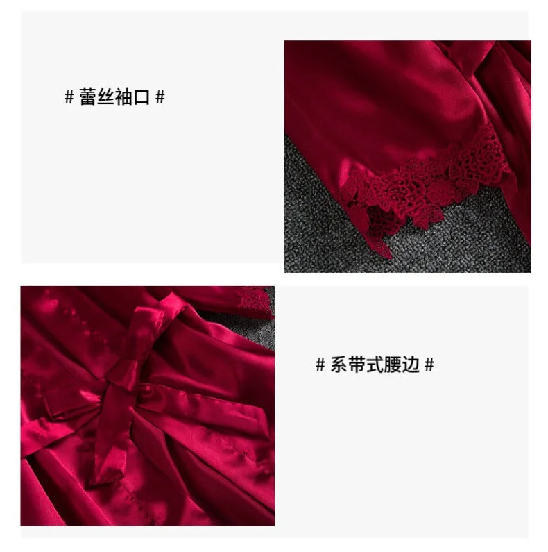 Victoria Summer Silk Pajamas 5 Piece loungewear  - Burgundy