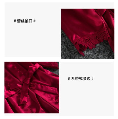 Victoria Summer Silk Pajamas 5 Piece loungewear  - Burgundy