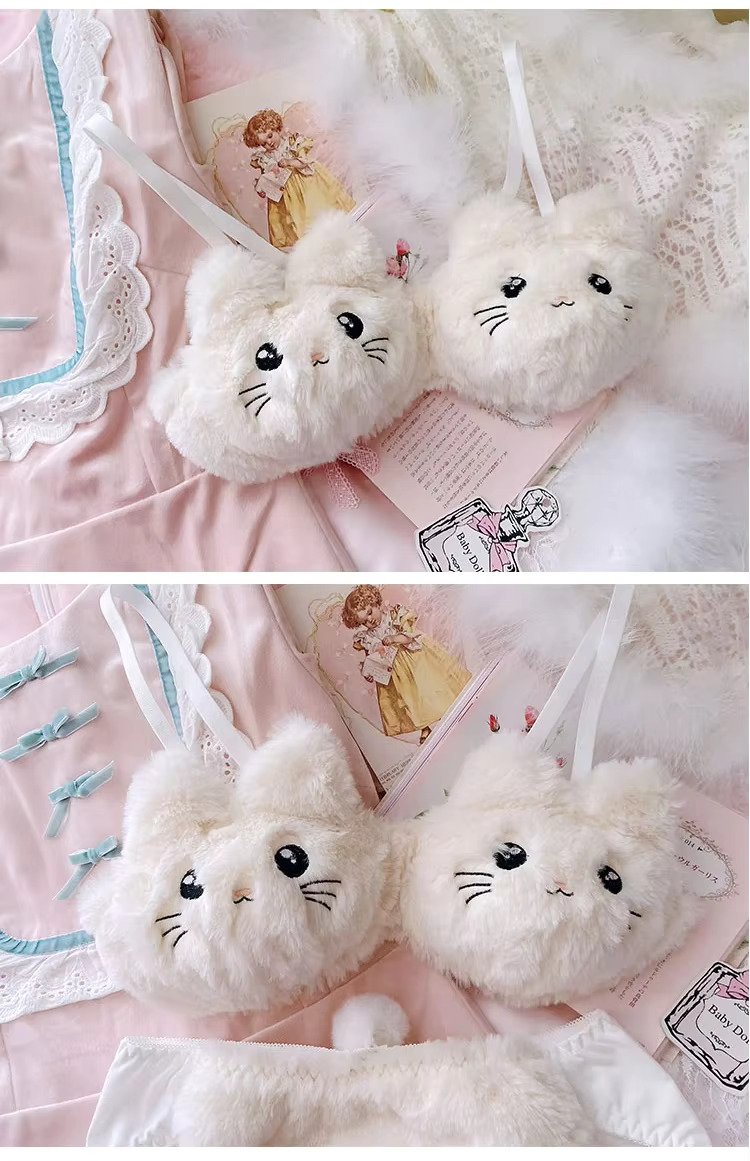 Fuzzy Kitty Lingerie Set - White Periwinkley Shop