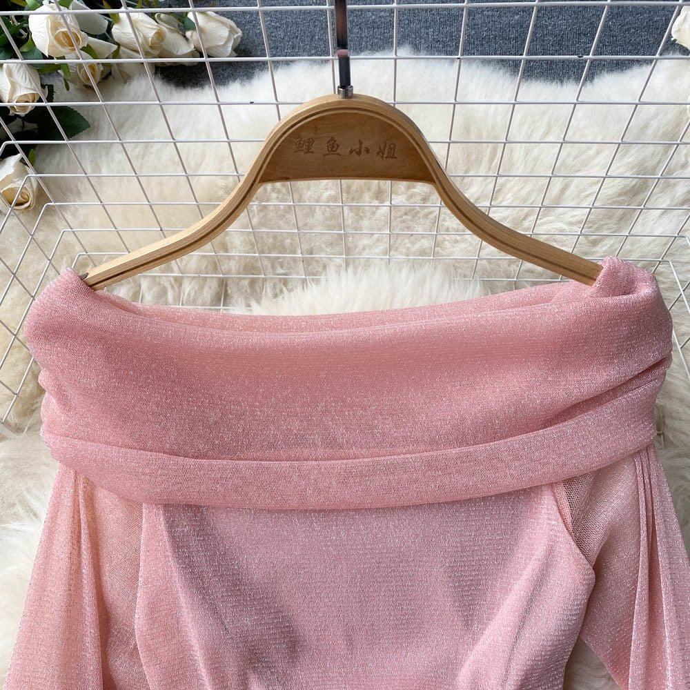 Off Shoulder bodycon mini dress -pink Periwinkley Shop