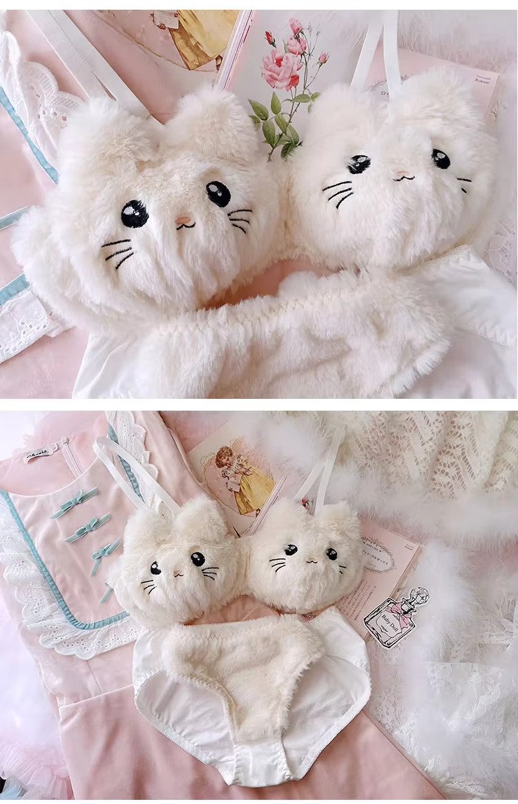 Fuzzy Kitty Lingerie Set - White Periwinkley Shop