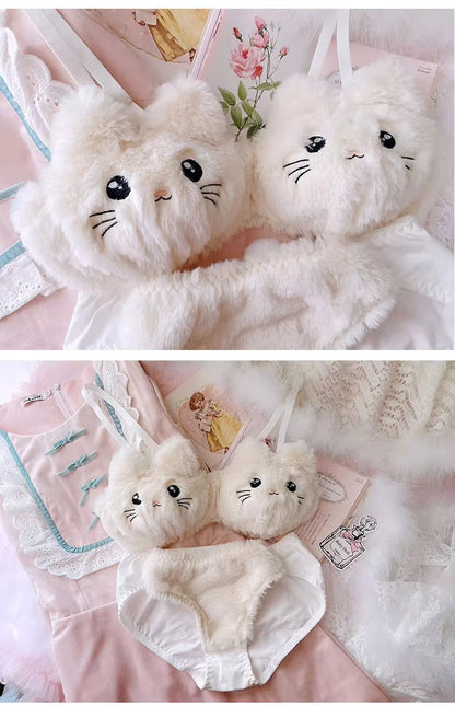 Fuzzy Kitty Lingerie Set - White Periwinkley Shop